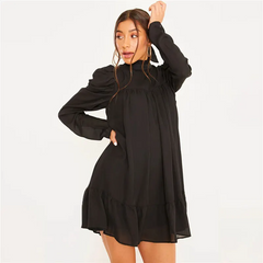 Women Fashion Stand Collar Puff Sleeve Dresses