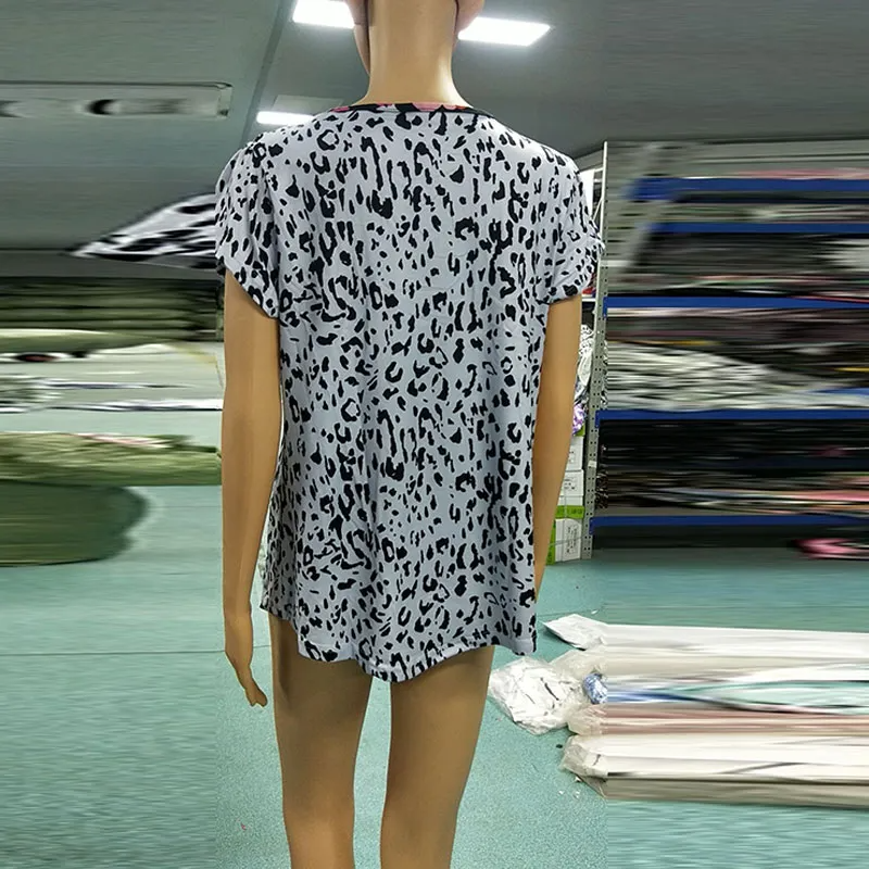 Women Leopard Print Short-Sleeve Blouse