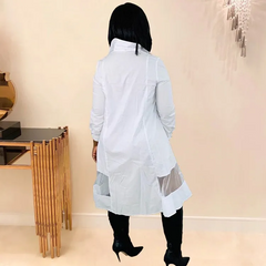 Woman Casual Fashion Mesh Patchwork Tassel Shirt Dress