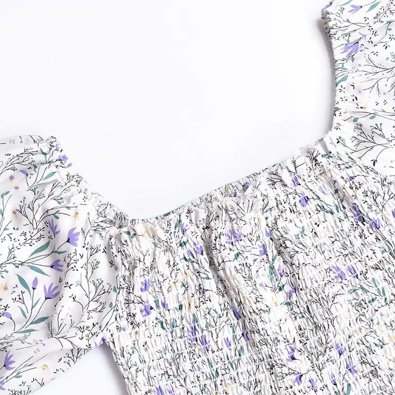 Women Fashion Floral Printed Ruffled Crease Dress