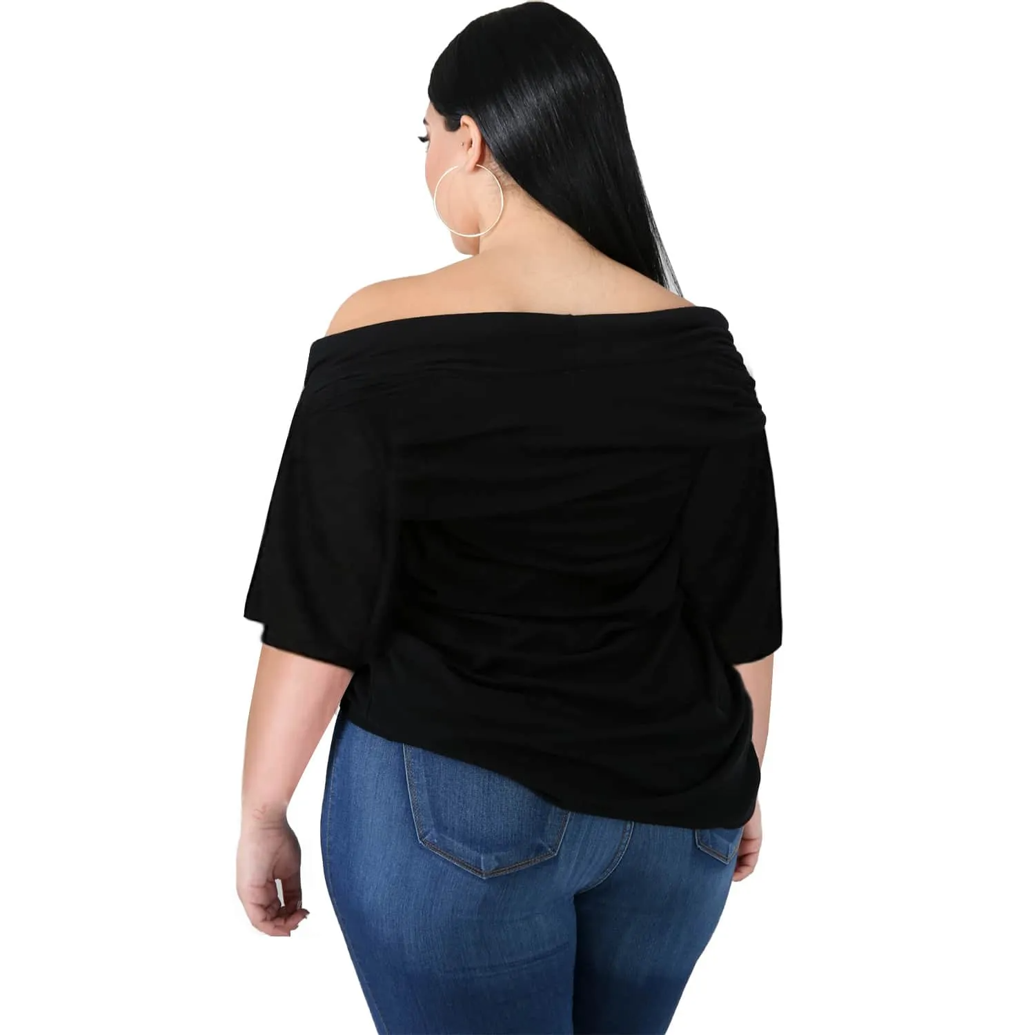 Women Solid Color Dolman Sleeve Irregular Blouse