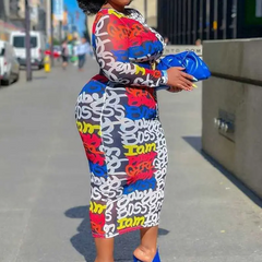 Women Sexy See-Through Graphic Printing Bodycon Dresses