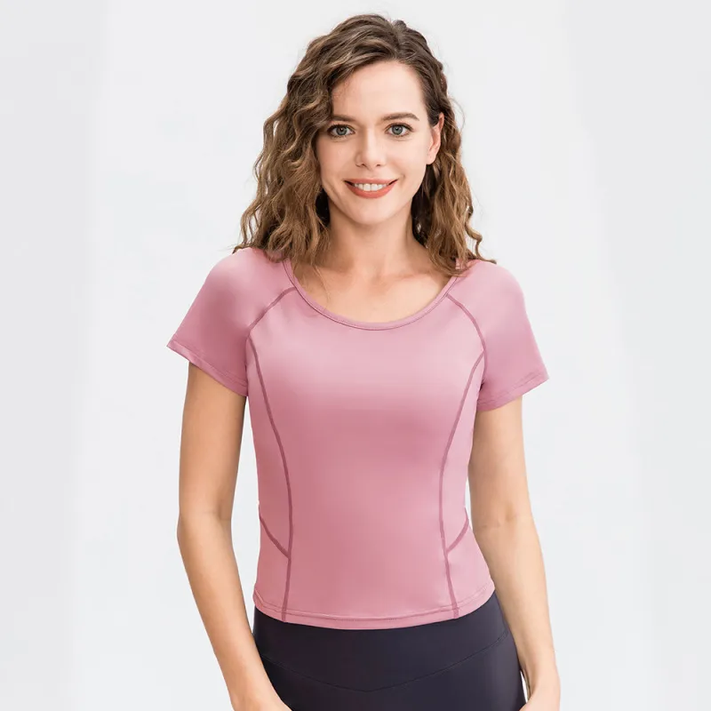 Women'S Fitness Short Sleeve Round Neck Skinny Quick Dry Sports T-Shirt