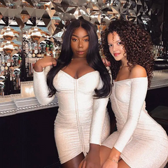 Women Sexy Off-The-Shoulder Long Sleeve Drawstring Mini Dresses