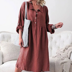 Women Lapel Single-Breasted Long-Sleeve Loose Dress