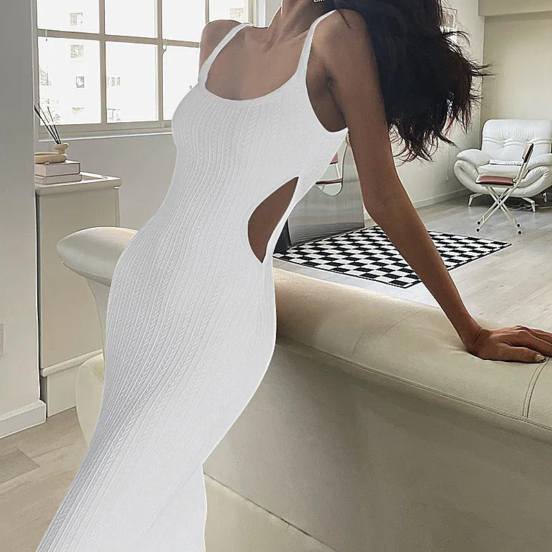 Knitted Slim Fit Cut Out Maxi Strap Dress