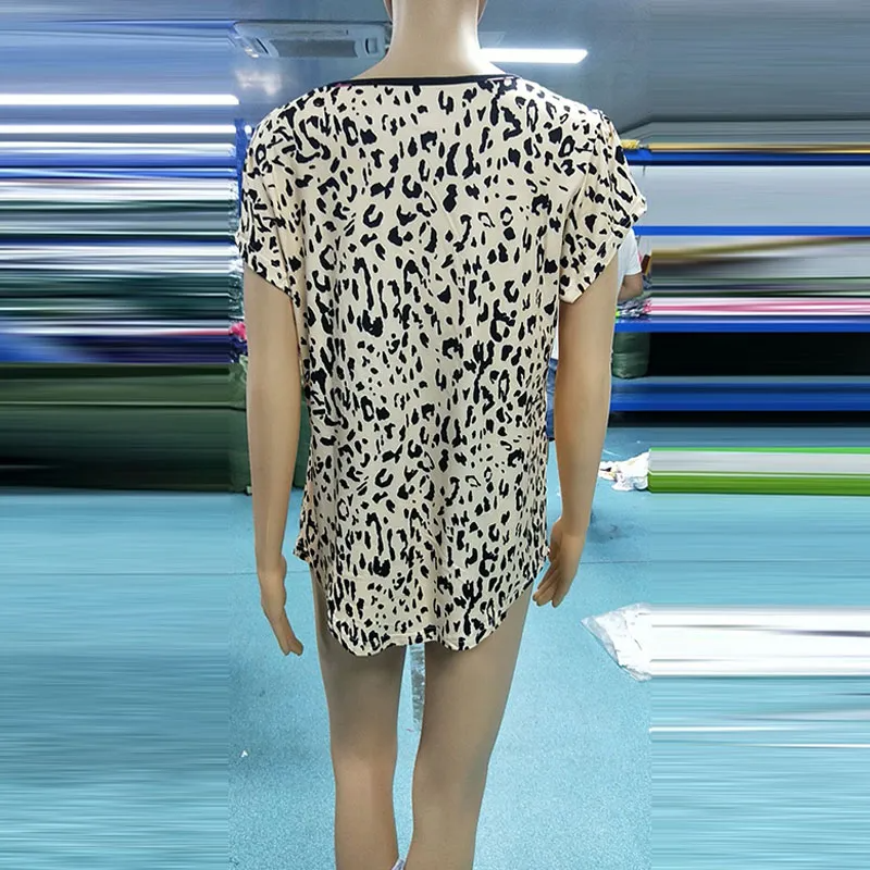 Women Leopard Print Short-Sleeve Blouse
