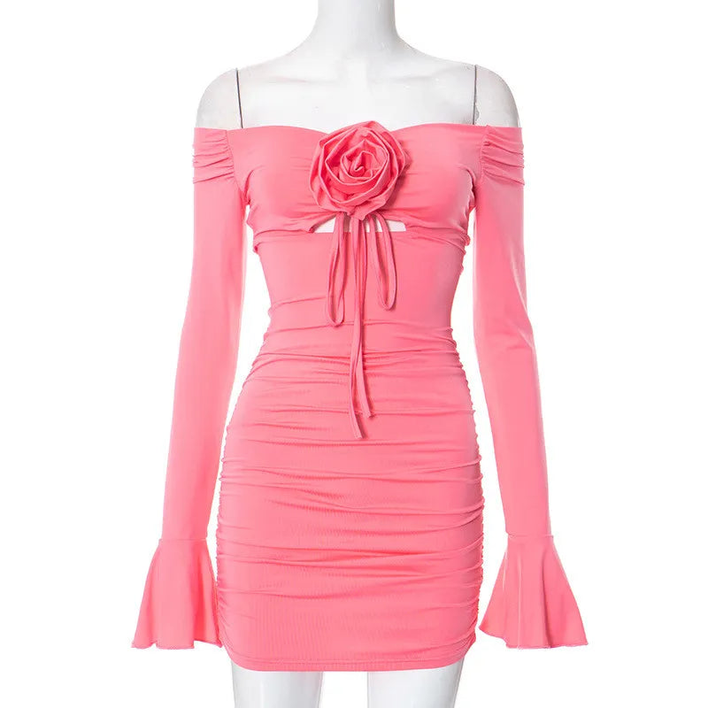 Pleated Long Sleeve Floral Bodycon Dress