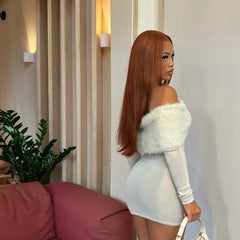 Off Shoulder Plush Long Sleeve Mini Dress