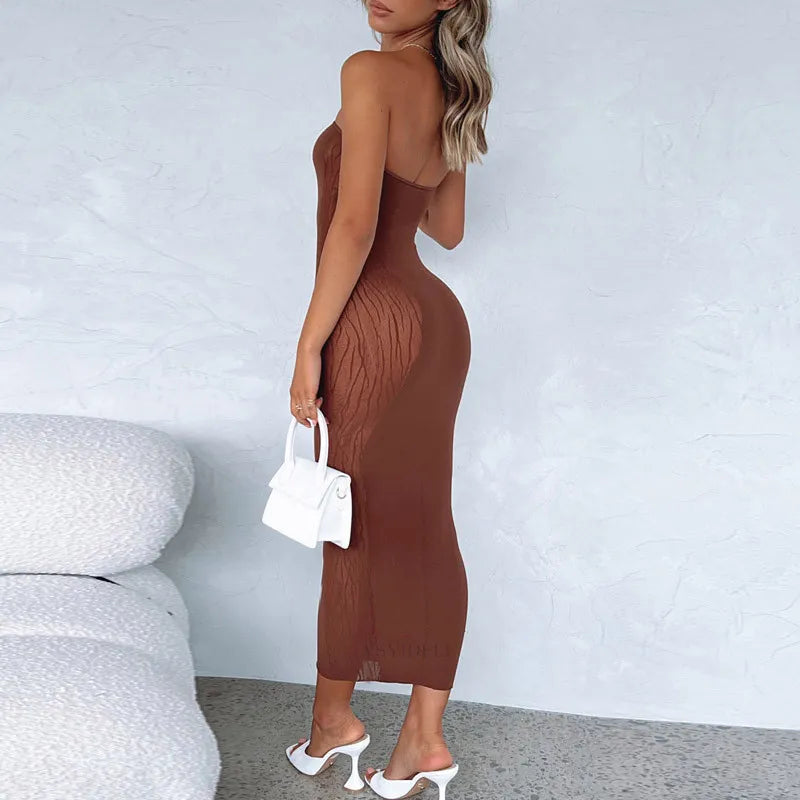 Hollow Tube Top Mesh Stitching See-Through Dress